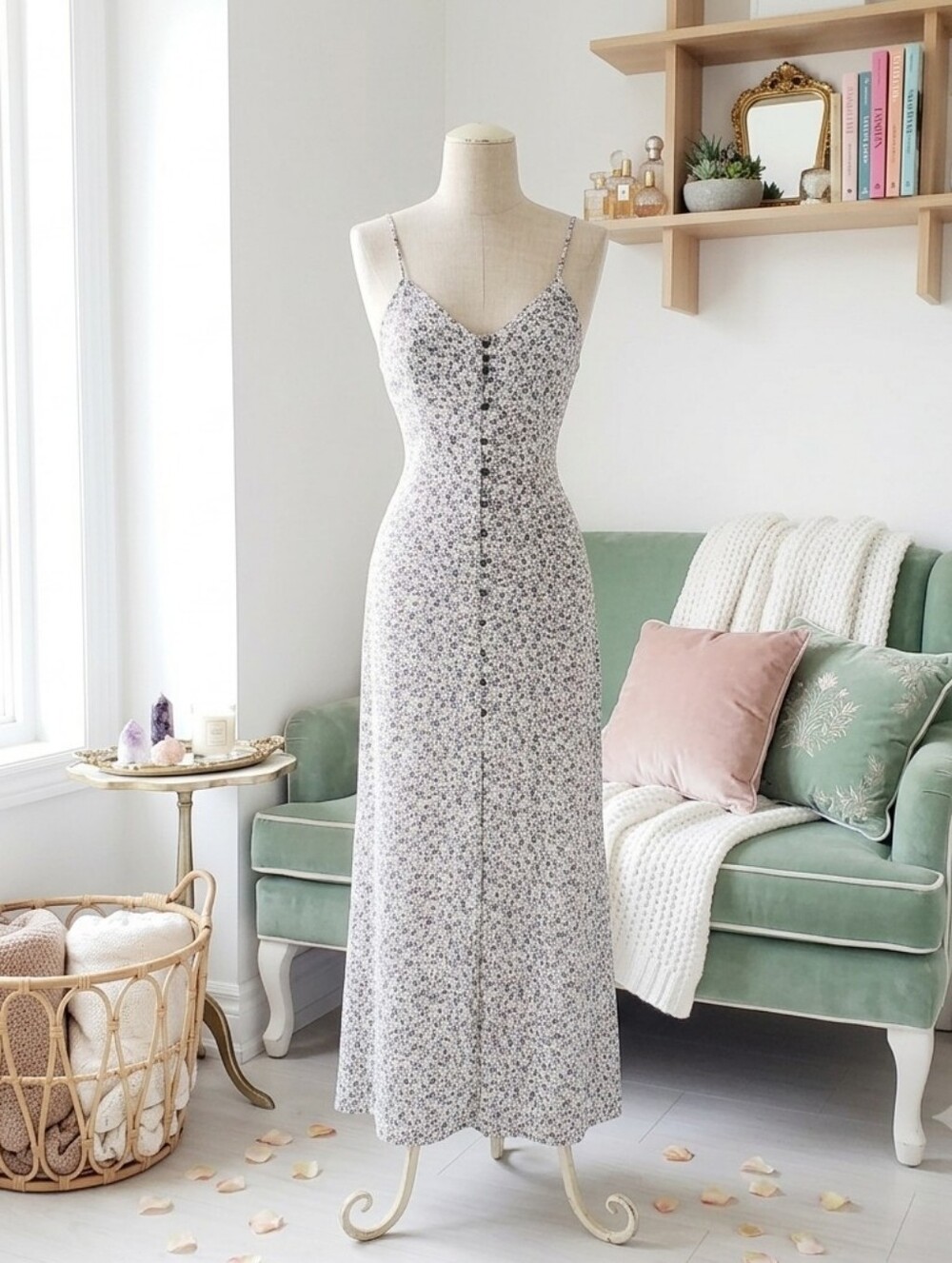 Vintage Style Black/White Floral Button-Front Maxi Dress
